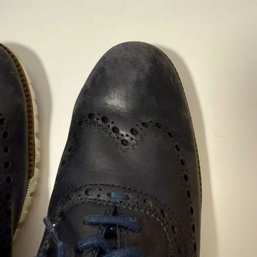 Cole Haan Grand.OS Navy Leather Wingtip Oxford Shoes - Men’s Size 9
